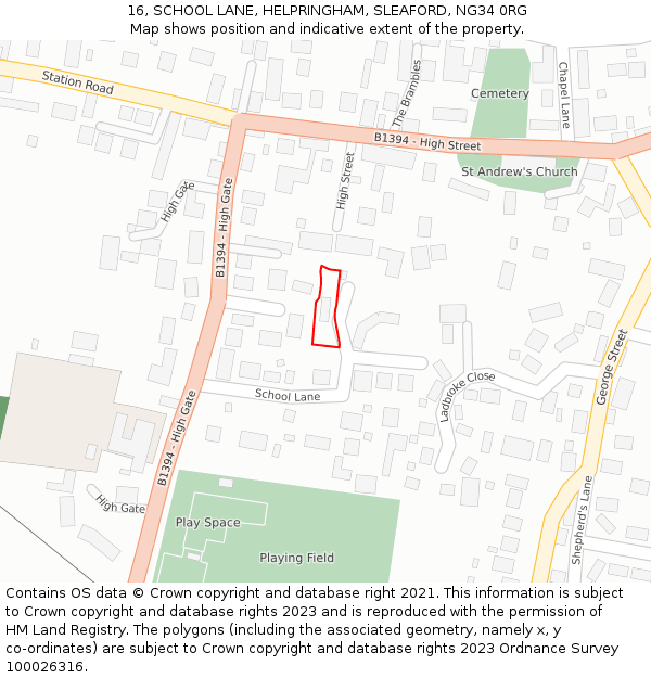 16, SCHOOL LANE, HELPRINGHAM, SLEAFORD, NG34 0RG: Location map and indicative extent of plot