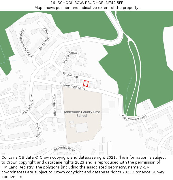 16, SCHOOL ROW, PRUDHOE, NE42 5FE: Location map and indicative extent of plot