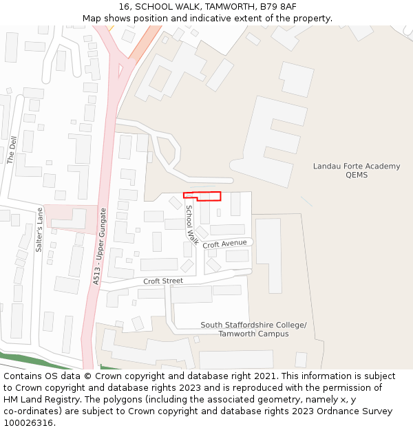 16, SCHOOL WALK, TAMWORTH, B79 8AF: Location map and indicative extent of plot