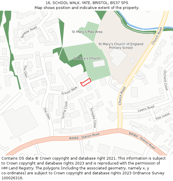 16, SCHOOL WALK, YATE, BRISTOL, BS37 5PS: Location map and indicative extent of plot