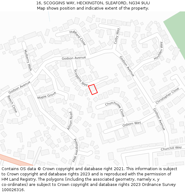 16, SCOGGINS WAY, HECKINGTON, SLEAFORD, NG34 9UU: Location map and indicative extent of plot