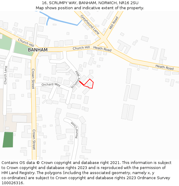 16, SCRUMPY WAY, BANHAM, NORWICH, NR16 2SU: Location map and indicative extent of plot