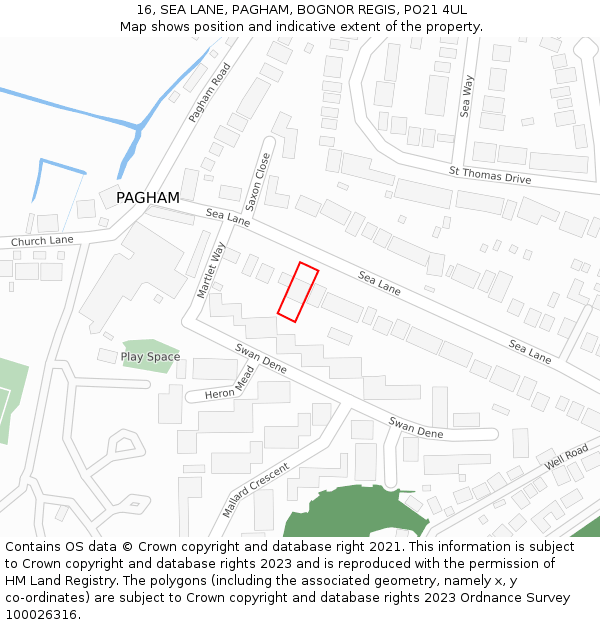 16, SEA LANE, PAGHAM, BOGNOR REGIS, PO21 4UL: Location map and indicative extent of plot