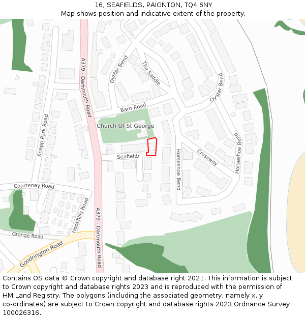 16, SEAFIELDS, PAIGNTON, TQ4 6NY: Location map and indicative extent of plot