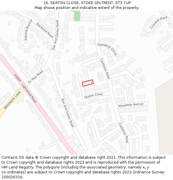 16, SEATON CLOSE, STOKE-ON-TRENT, ST3 7UP: Location map and indicative extent of plot