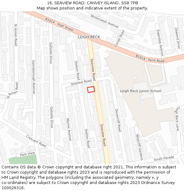16, SEAVIEW ROAD, CANVEY ISLAND, SS8 7PB: Location map and indicative extent of plot