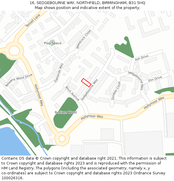 16, SEDGEBOURNE WAY, NORTHFIELD, BIRMINGHAM, B31 5HQ: Location map and indicative extent of plot
