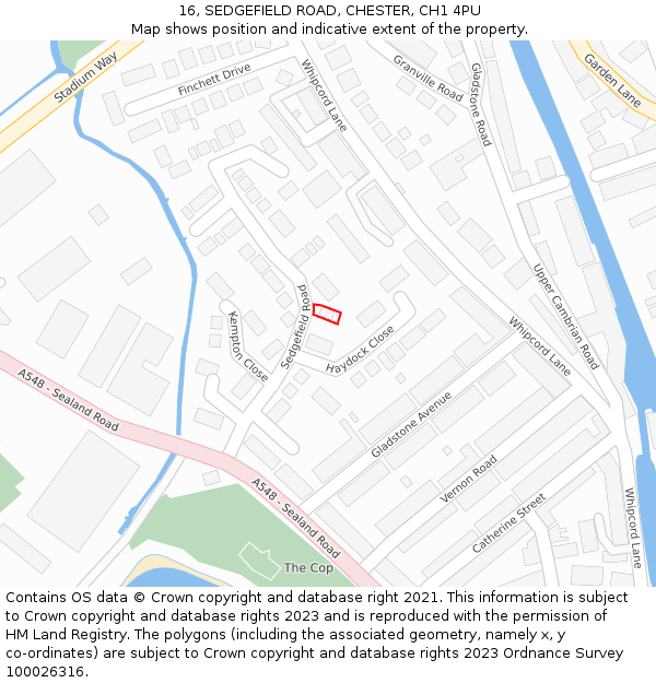 16, SEDGEFIELD ROAD, CHESTER, CH1 4PU: Location map and indicative extent of plot