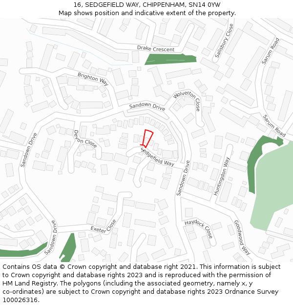 16, SEDGEFIELD WAY, CHIPPENHAM, SN14 0YW: Location map and indicative extent of plot