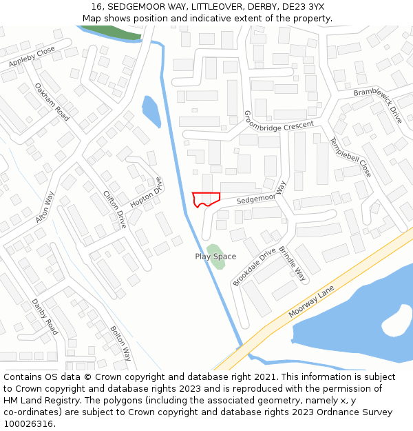 16, SEDGEMOOR WAY, LITTLEOVER, DERBY, DE23 3YX: Location map and indicative extent of plot
