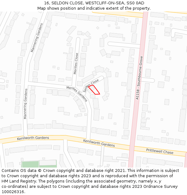 16, SELDON CLOSE, WESTCLIFF-ON-SEA, SS0 0AD: Location map and indicative extent of plot