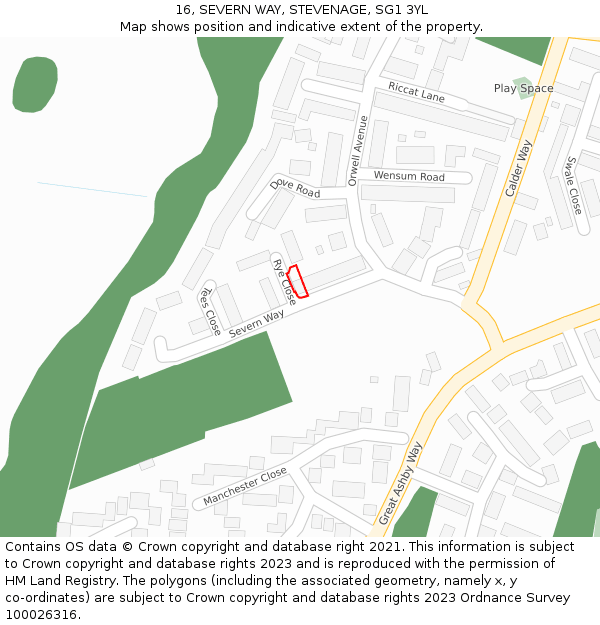 16, SEVERN WAY, STEVENAGE, SG1 3YL: Location map and indicative extent of plot
