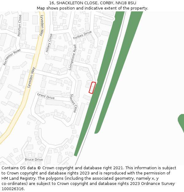16, SHACKLETON CLOSE, CORBY, NN18 8SU: Location map and indicative extent of plot