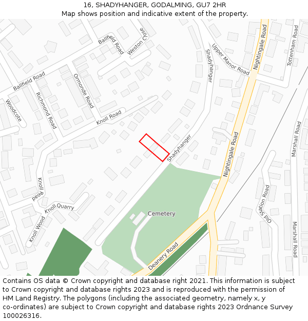 16, SHADYHANGER, GODALMING, GU7 2HR: Location map and indicative extent of plot