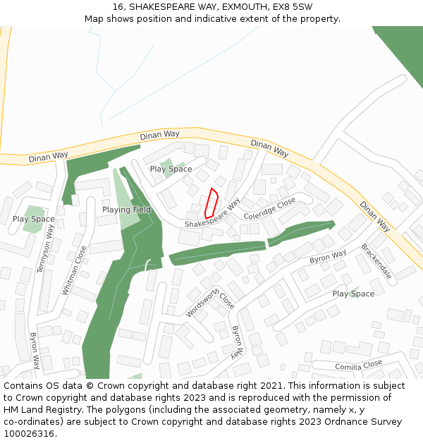 16, SHAKESPEARE WAY, EXMOUTH, EX8 5SW: Location map and indicative extent of plot
