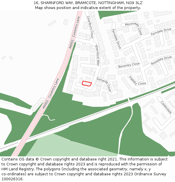 16, SHARNFORD WAY, BRAMCOTE, NOTTINGHAM, NG9 3LZ: Location map and indicative extent of plot