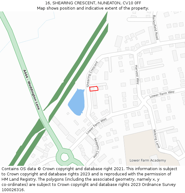 16, SHEARING CRESCENT, NUNEATON, CV10 0FF: Location map and indicative extent of plot