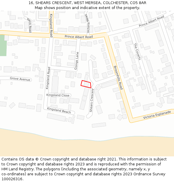 16, SHEARS CRESCENT, WEST MERSEA, COLCHESTER, CO5 8AR: Location map and indicative extent of plot