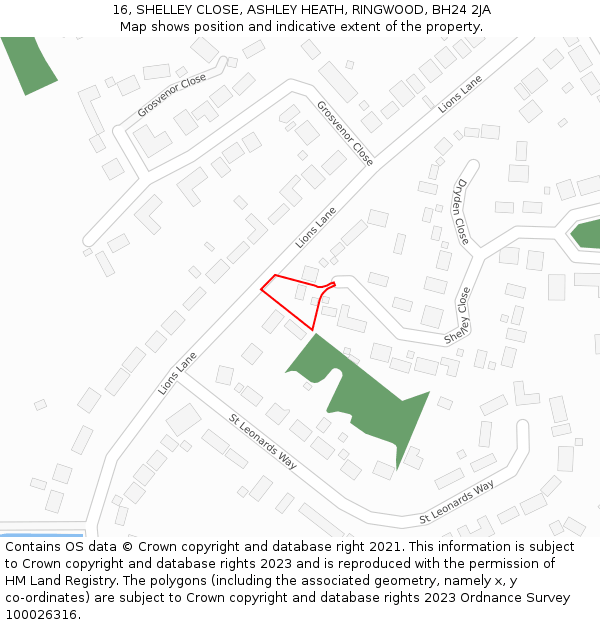 16, SHELLEY CLOSE, ASHLEY HEATH, RINGWOOD, BH24 2JA: Location map and indicative extent of plot