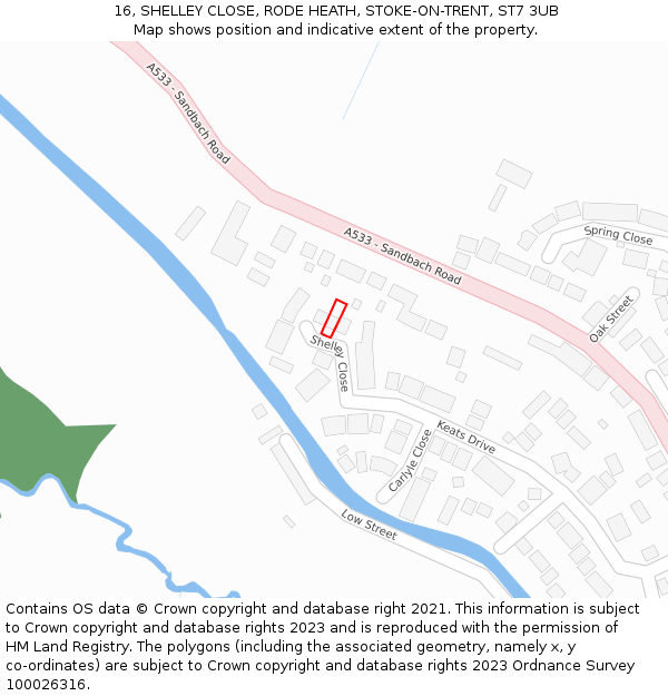 16, SHELLEY CLOSE, RODE HEATH, STOKE-ON-TRENT, ST7 3UB: Location map and indicative extent of plot