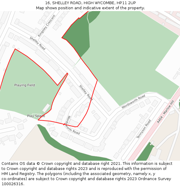 16, SHELLEY ROAD, HIGH WYCOMBE, HP11 2UP: Location map and indicative extent of plot