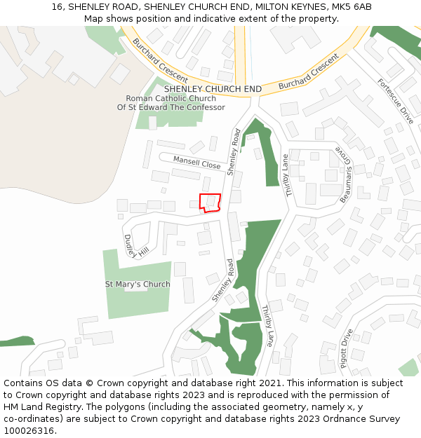 16, SHENLEY ROAD, SHENLEY CHURCH END, MILTON KEYNES, MK5 6AB: Location map and indicative extent of plot