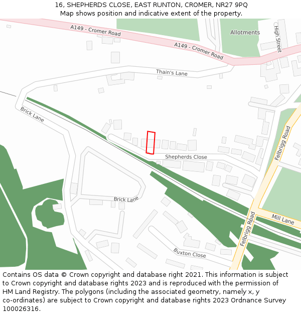 16, SHEPHERDS CLOSE, EAST RUNTON, CROMER, NR27 9PQ: Location map and indicative extent of plot