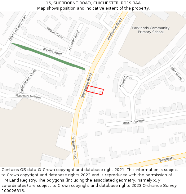 16, SHERBORNE ROAD, CHICHESTER, PO19 3AA: Location map and indicative extent of plot