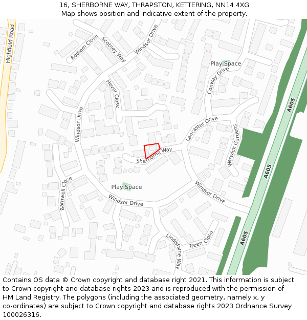 16, SHERBORNE WAY, THRAPSTON, KETTERING, NN14 4XG: Location map and indicative extent of plot