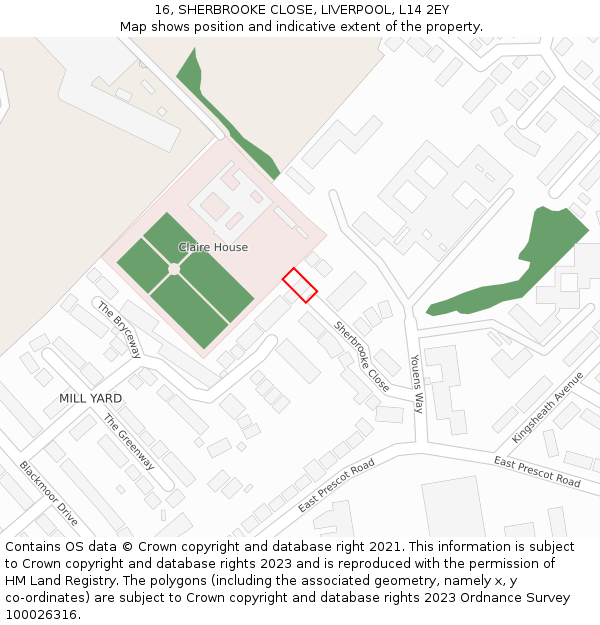 16, SHERBROOKE CLOSE, LIVERPOOL, L14 2EY: Location map and indicative extent of plot