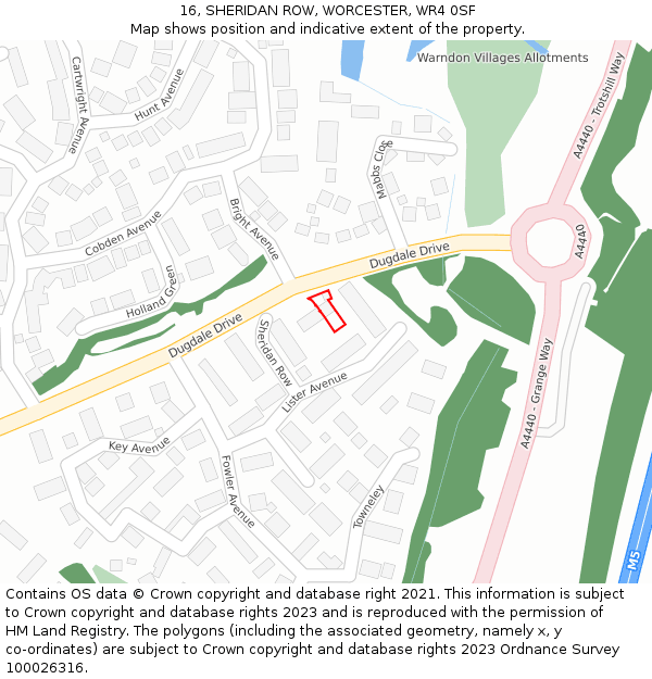 16, SHERIDAN ROW, WORCESTER, WR4 0SF: Location map and indicative extent of plot