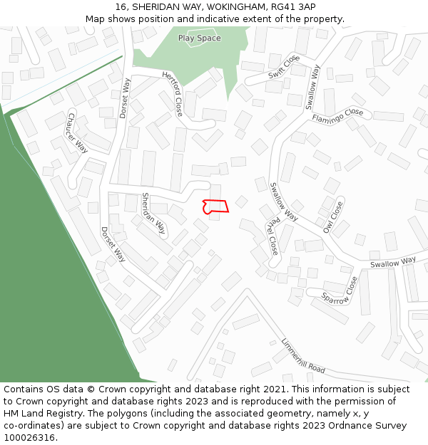 16, SHERIDAN WAY, WOKINGHAM, RG41 3AP: Location map and indicative extent of plot