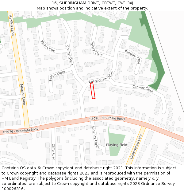 16, SHERINGHAM DRIVE, CREWE, CW1 3XJ: Location map and indicative extent of plot