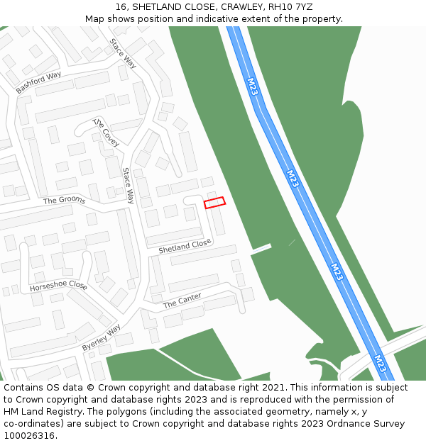 16, SHETLAND CLOSE, CRAWLEY, RH10 7YZ: Location map and indicative extent of plot