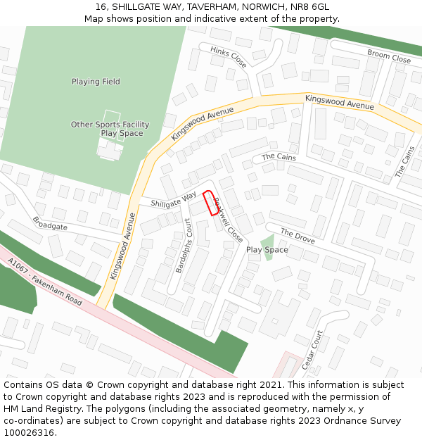 16, SHILLGATE WAY, TAVERHAM, NORWICH, NR8 6GL: Location map and indicative extent of plot