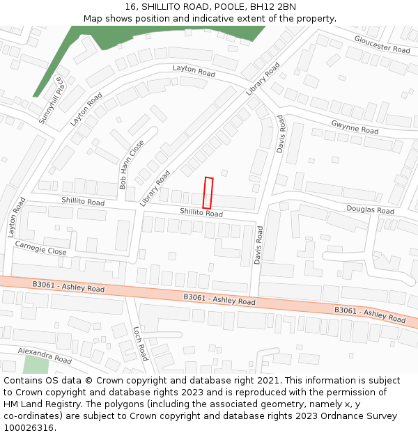 16, SHILLITO ROAD, POOLE, BH12 2BN: Location map and indicative extent of plot