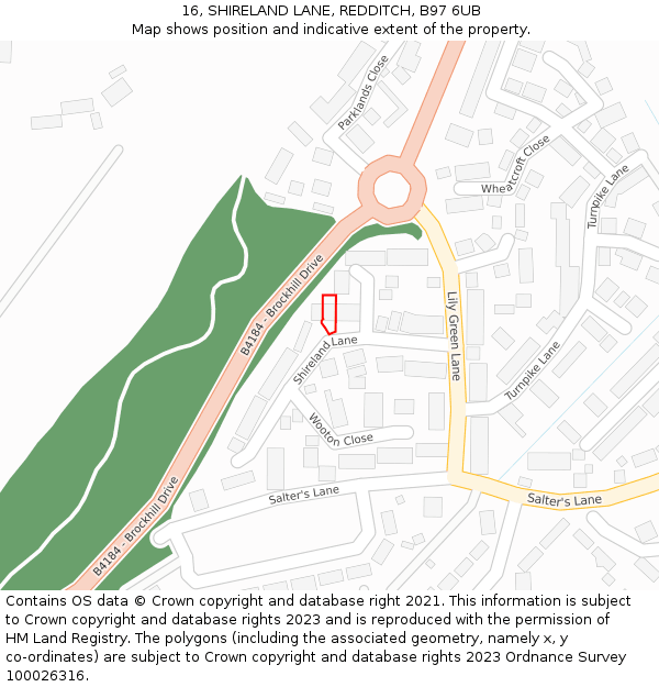 16, SHIRELAND LANE, REDDITCH, B97 6UB: Location map and indicative extent of plot