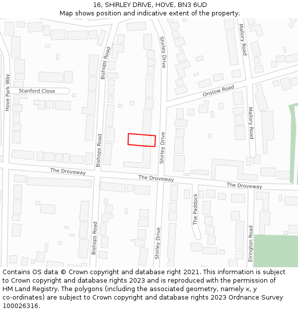 16, SHIRLEY DRIVE, HOVE, BN3 6UD: Location map and indicative extent of plot