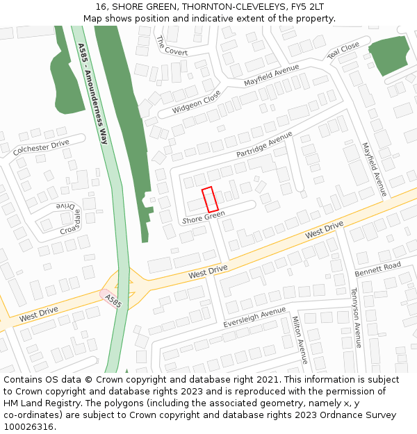 16, SHORE GREEN, THORNTON-CLEVELEYS, FY5 2LT: Location map and indicative extent of plot