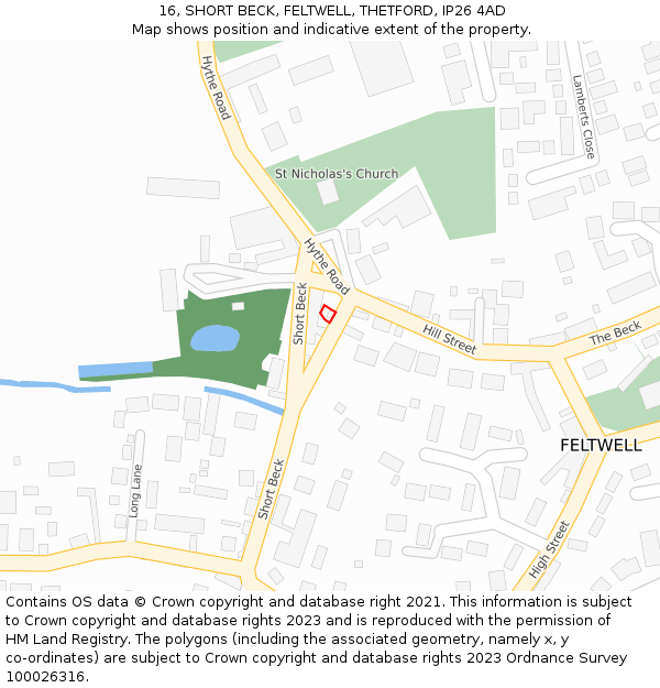16, SHORT BECK, FELTWELL, THETFORD, IP26 4AD: Location map and indicative extent of plot
