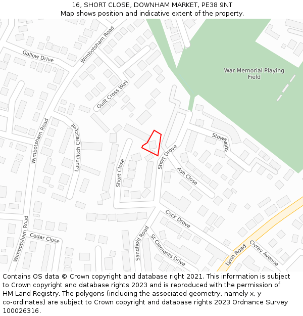 16, SHORT CLOSE, DOWNHAM MARKET, PE38 9NT: Location map and indicative extent of plot