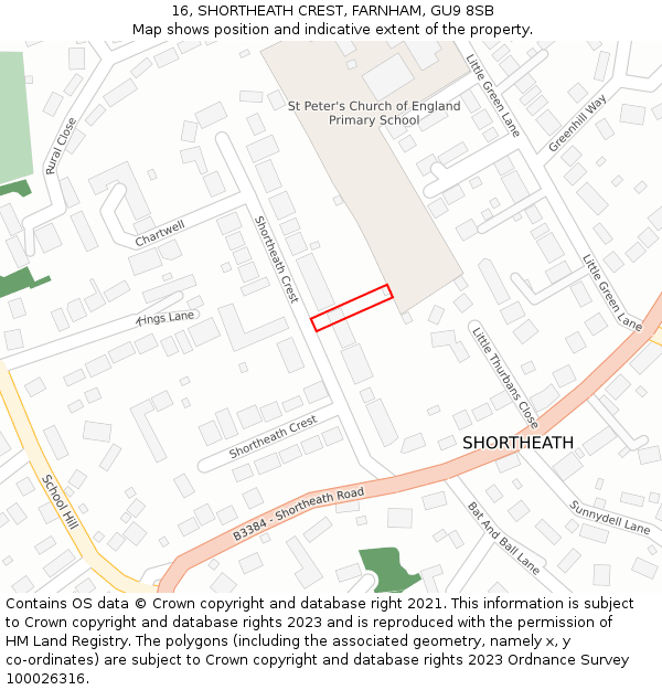 16, SHORTHEATH CREST, FARNHAM, GU9 8SB: Location map and indicative extent of plot