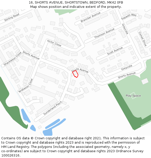 16, SHORTS AVENUE, SHORTSTOWN, BEDFORD, MK42 0FB: Location map and indicative extent of plot