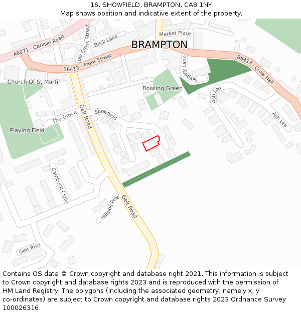 16, SHOWFIELD, BRAMPTON, CA8 1NY: Location map and indicative extent of plot