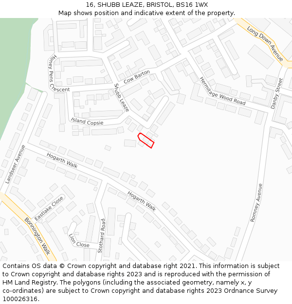 16, SHUBB LEAZE, BRISTOL, BS16 1WX: Location map and indicative extent of plot