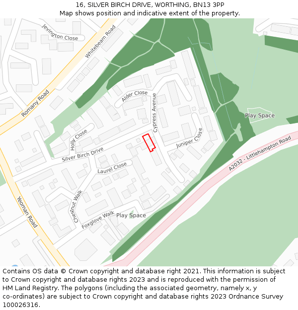 16, SILVER BIRCH DRIVE, WORTHING, BN13 3PP: Location map and indicative extent of plot