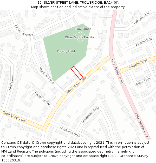16, SILVER STREET LANE, TROWBRIDGE, BA14 0JN: Location map and indicative extent of plot