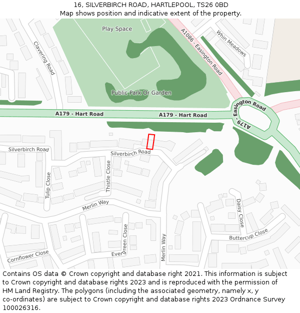 16, SILVERBIRCH ROAD, HARTLEPOOL, TS26 0BD: Location map and indicative extent of plot
