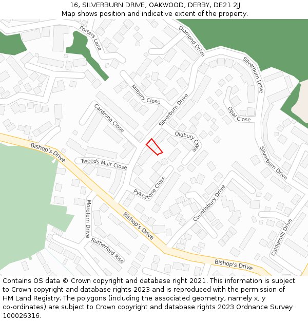 16, SILVERBURN DRIVE, OAKWOOD, DERBY, DE21 2JJ: Location map and indicative extent of plot