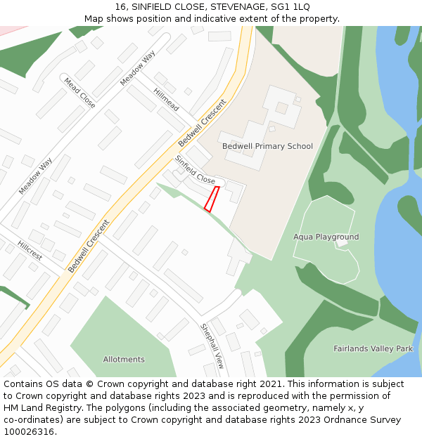 16, SINFIELD CLOSE, STEVENAGE, SG1 1LQ: Location map and indicative extent of plot